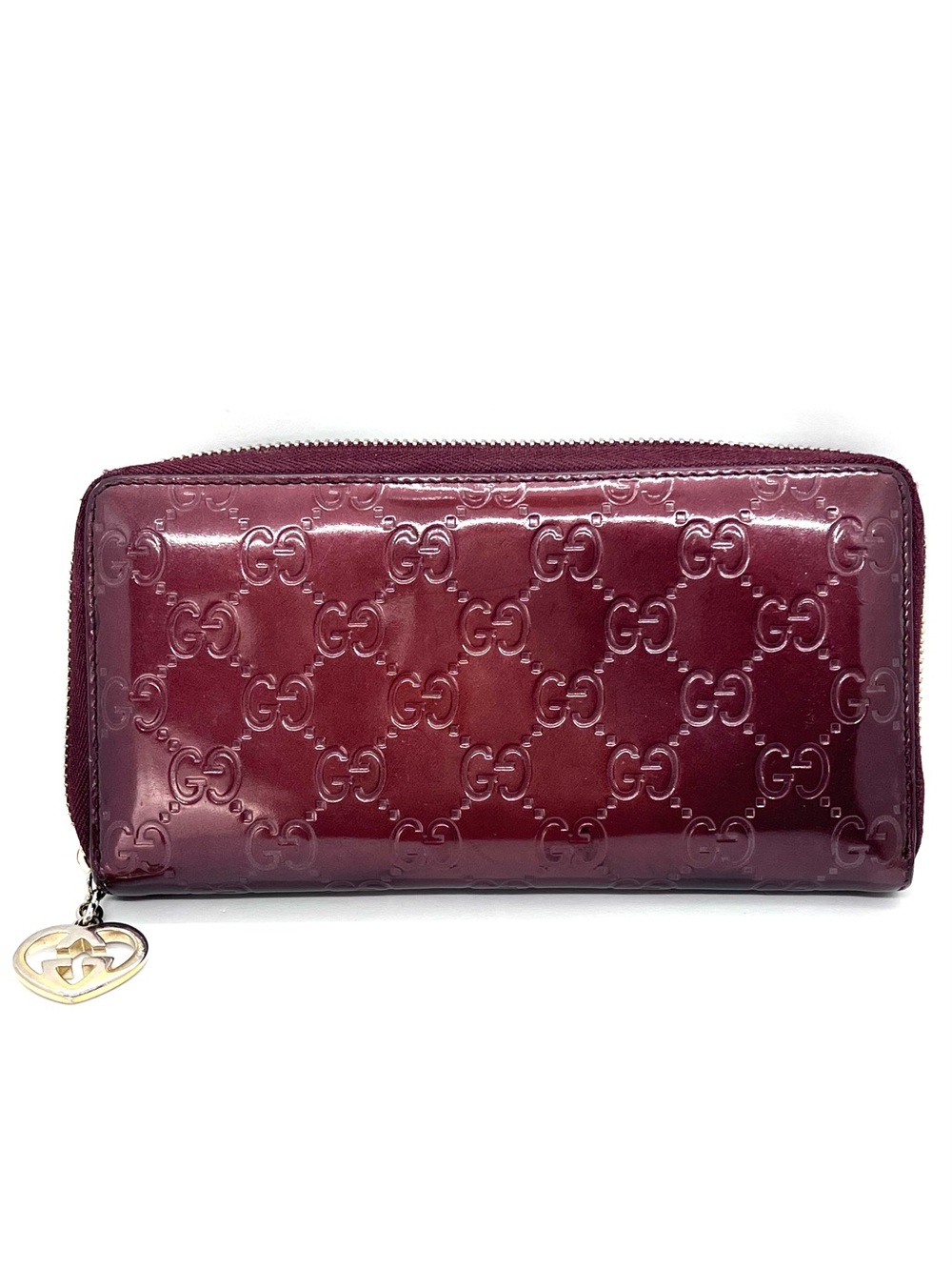Gucci GG Embossed Lovely Heart Zip Wallet Burgundy Patent COA - Picture 12 of 16